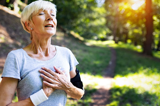 woman breathing deeply